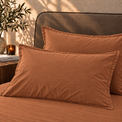 Coppia Federe Cotone No-Stiro ESSENZIALE Letto Moreali Tessile Casa 50 x 80 cm Coccio